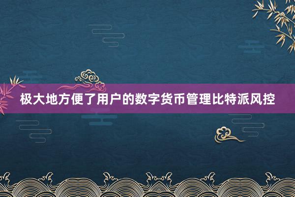 极大地方便了用户的数字货币管理比特派风控