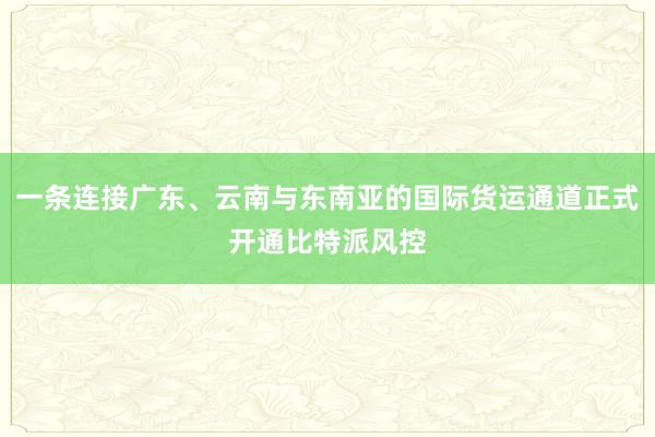 一条连接广东、云南与东南亚的国际货运通道正式开通比特派风控